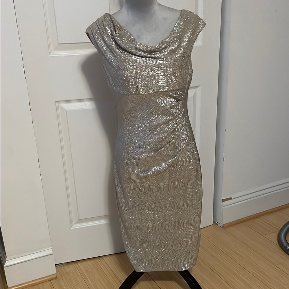 Silver Cocktail Dress with drop shoulders